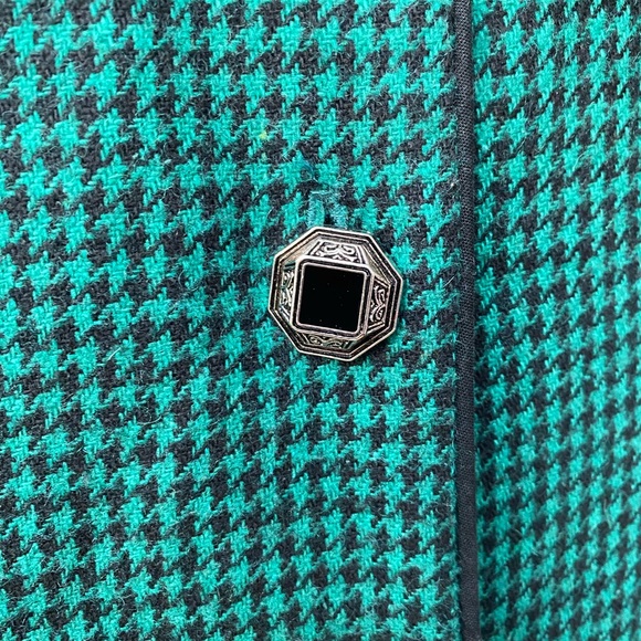 Vintage Wool Dress Houndstooth Pattern Black Green Long Sleeve Tailored M - Picture 6 of 15